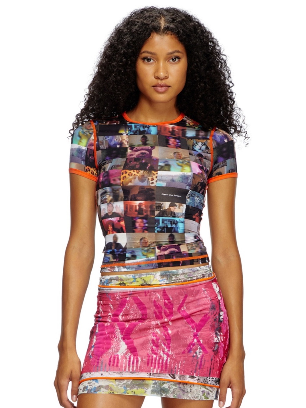 Diesel T-Uncall Multicolor Photo-Collage Top